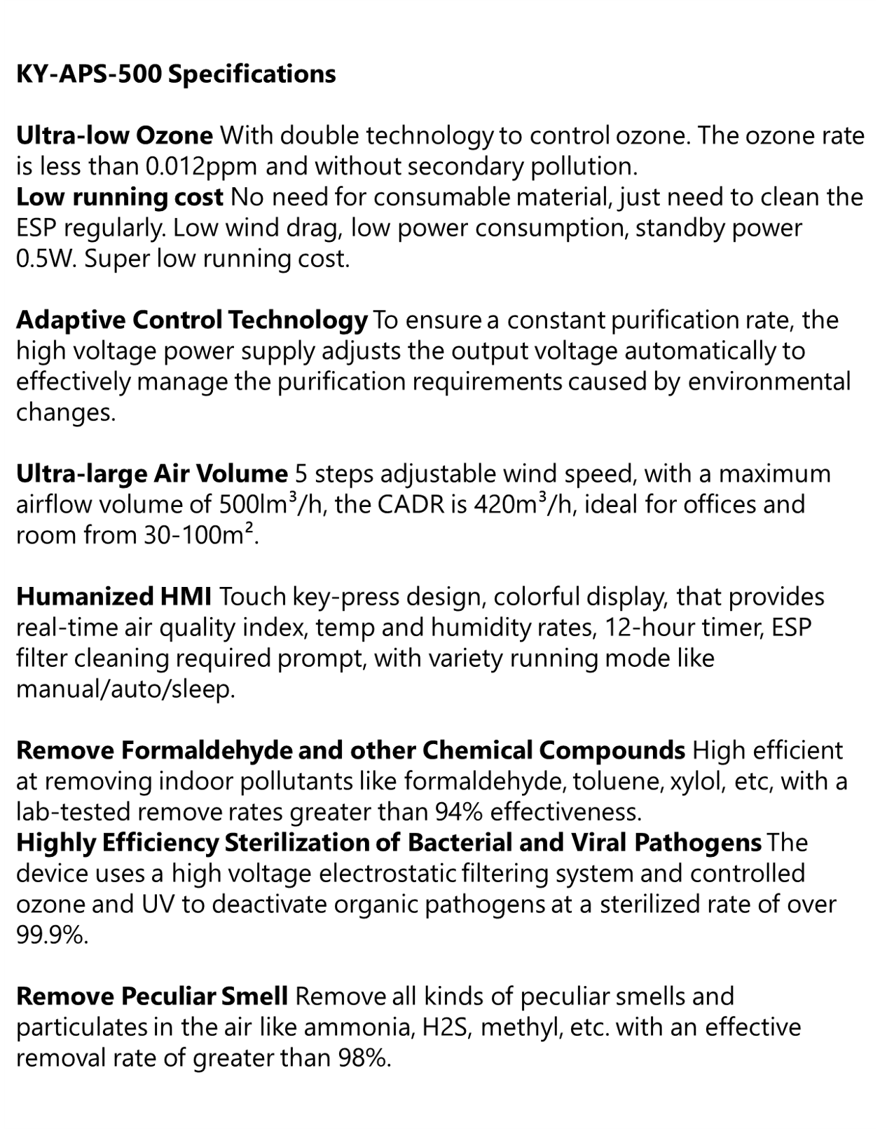 Commercial and Medical Grade Air Purifier | KY-APS-500