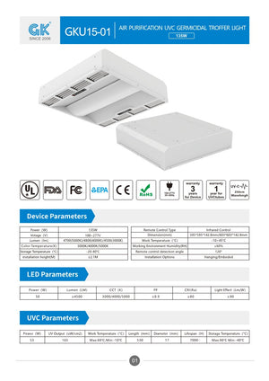 HEPA Air Purifier and Hybrid LED/UVC Troffer Light